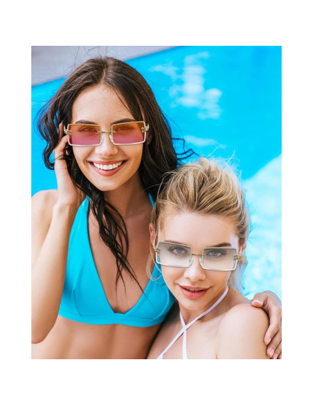 Gafas de Sol Rectangulares Sin Montura 4 Pares Coloridos Gafas de Sol Rectangulares Sin Montura 4 Pares Coloridos