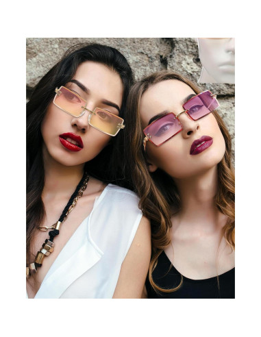 Gafas de Sol Rectangulares Sin Montura 4 Pares Coloridos
