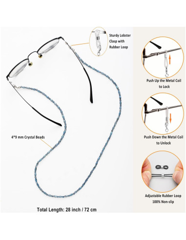 Cadena de Gafas para Mujeres Soporte con Perlas Cristal 71cm