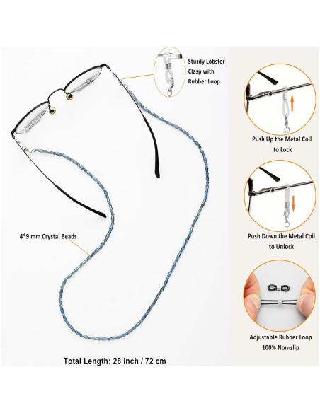 Cadena de Gafas para Mujeres Soporte con Perlas Cristal 71cm