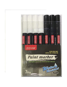 Set de 7 Pinturas Acrílicas ZEYAR Blanca y Negra 99.6g 2