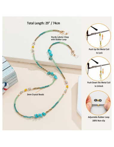 Cadena de Gafas para Mujeres con Perlas de Cristal Verde