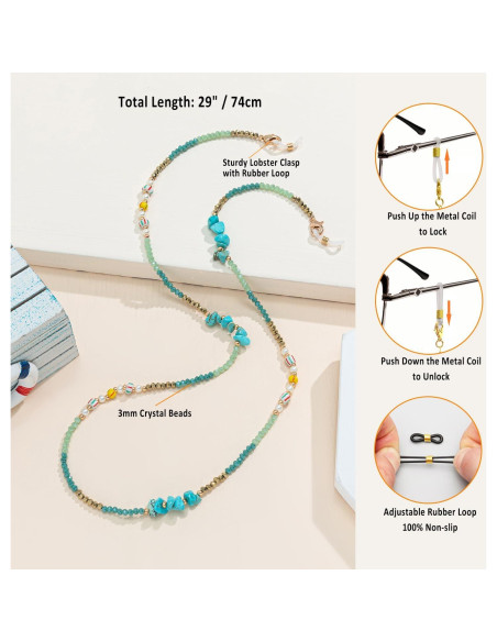 Cadena de Gafas para Mujeres con Perlas de Cristal Verde