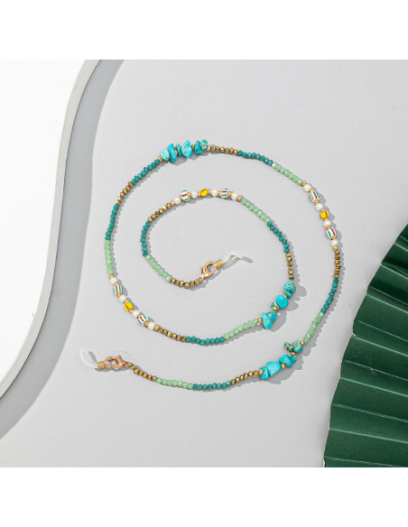 Cadena de Gafas para Mujeres con Perlas de Cristal Verde