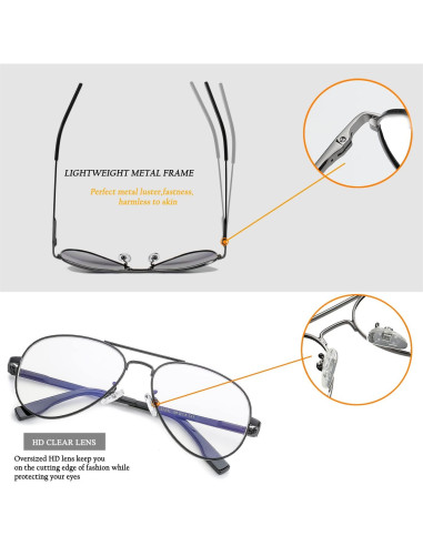 Gafas de Aviador HJSTES Lentes Transparentes Anti Luz Azul