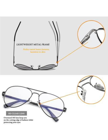Gafas de Aviador HJSTES Lentes Transparentes Anti Luz Azul