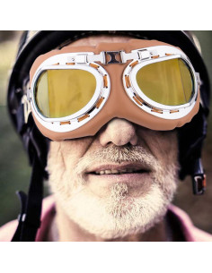 Gafas de Moto Vintage Peicees Marco Plateado Lentes Ámbar 2