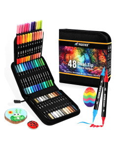 Marcadores Acrílicos Pagather 48 Colores Doble Punta Fina y Pincel