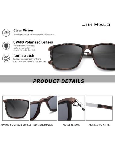 Gafas de Sol Polarizadas Jim Halo Retro Cuadradas UV 56mm
