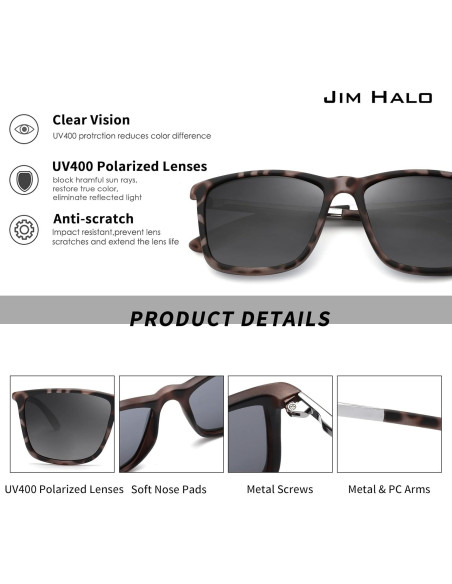 Gafas de Sol Polarizadas Jim Halo Retro Cuadradas UV 56mm Gafas de Sol Polarizadas Jim Halo Retro Cuadradas UV 56mm