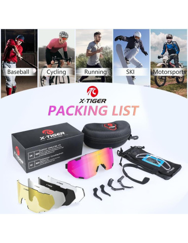 Gafas de Ciclismo X-TIGER con 5 Lentes Intercambiables UV400
