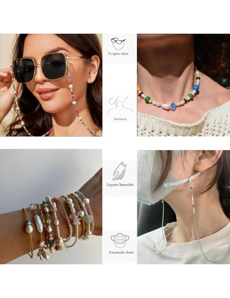 Cadena de Gafas Chic con Perlas de Cristal - 72 cm