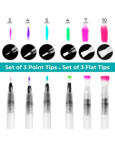 Juego de 6 Pinceles de Acuarela Ohuhu - Punta Fina y Plana 2