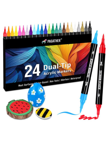 Marcadores Acrílicos Pagather 24 Colores Doble Punta