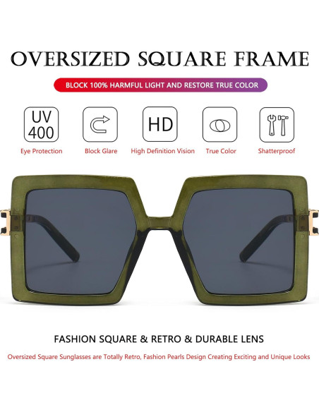 Gafas de Sol AIEYEZO Cuadradas Oversized UV400 Verde Oliva