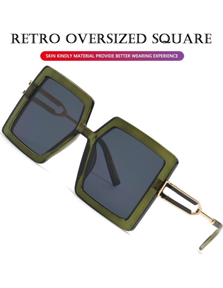 Gafas de Sol AIEYEZO Cuadradas Oversized UV400 Verde Oliva