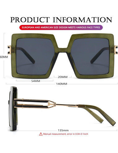 Gafas de Sol AIEYEZO Cuadradas Oversized UV400 Verde Oliva
