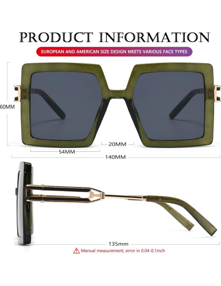 Gafas de Sol AIEYEZO Cuadradas Oversized UV400 Verde Oliva