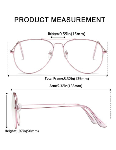 Gafas de Aviador Rosa Metal Lente UV400 Clásicas