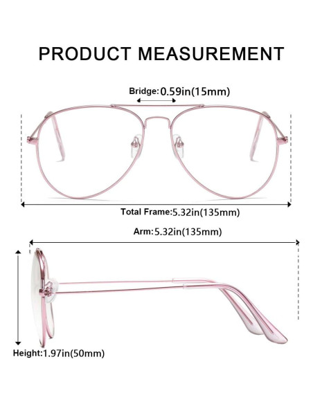 Gafas de Aviador Rosa Metal Lente UV400 Clásicas