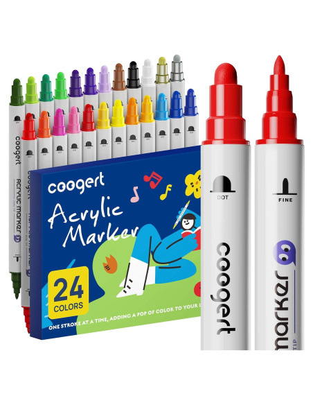 24 Marcadores de Pintura Acrílica Coogert Doble Punta 1-5mm