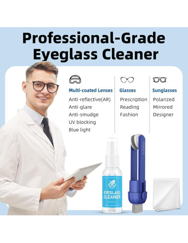 Kit de limpieza de gafas Edglete con spray y paño