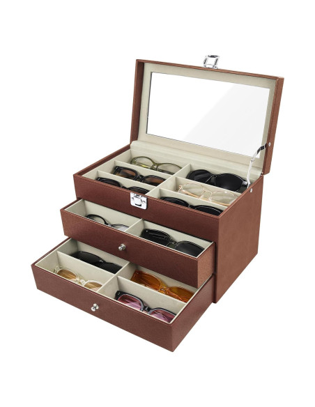 Estuche Organizador de Gafas de Sol 18 Compartimentos Cuero