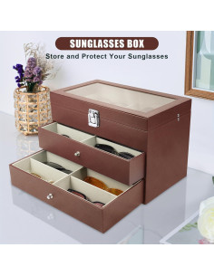 Estuche Organizador de Gafas de Sol 18 Compartimentos Cuero 2