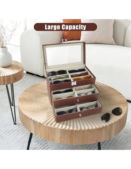 Estuche Organizador de Gafas de Sol 18 Compartimentos Cuero