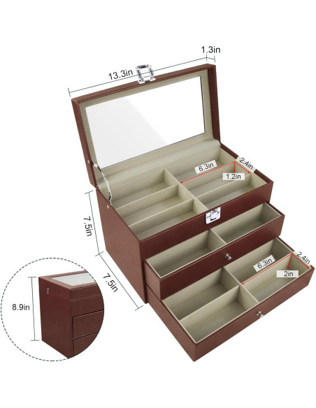 Estuche Organizador de Gafas de Sol 18 Compartimentos Cuero