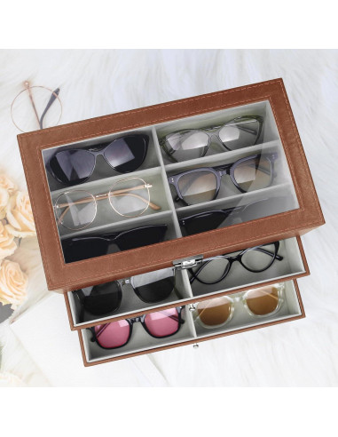 Estuche Organizador de Gafas de Sol 18 Compartimentos Cuero