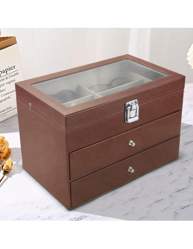 Estuche Organizador de Gafas de Sol 18 Compartimentos Cuero