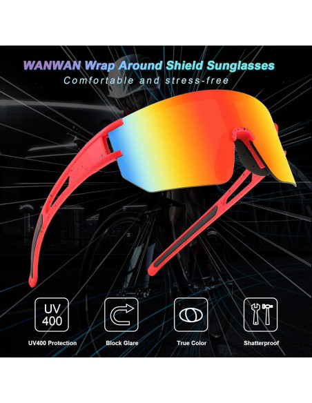 Gafas de Ciclismo WANWAN UV400 Espejadas Adulto Unisex