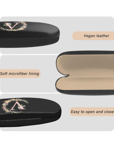 Estuche Duro para Gafas PU con Paño de Limpieza Letra-V