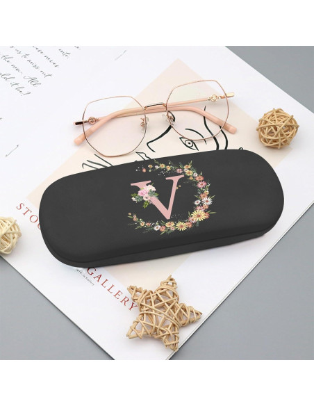 Estuche Duro para Gafas PU con Paño de Limpieza Letra-V