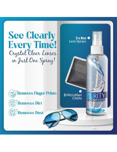 Kit Limpiador de Lentes Purity - Spray 236ml + 2 Paños 2
