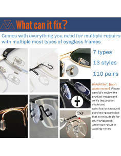 Kit de Reparación de Gafas Mingbuy con 220 Almohadillas y 100 Tornillos 2