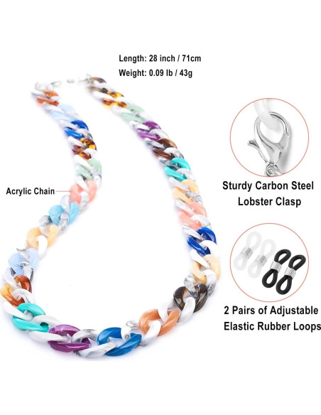 Cadena de Gafas Acrílica para Mujeres 71 cm Soporte Lanyard Cadena de Gafas Acrílica para Mujeres 71 cm Soporte Lanyard