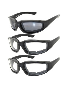 Paquete de 3 Gafas de Motocicleta Acolchadas UV400
