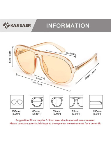 Gafas de sol aviador Karsaer unisex 60mm protección UV