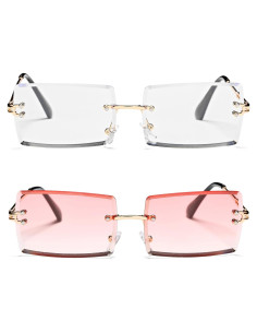 Gafas de Sol Rectangulares UV400 Metal Rosa y Claro