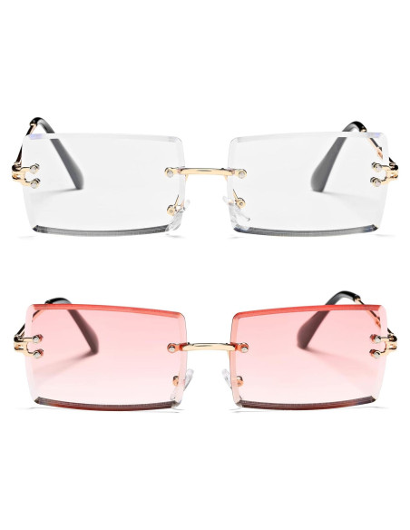 Gafas de Sol Rectangulares UV400 Metal Rosa y Claro