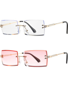 Gafas de Sol Rectangulares UV400 Metal Rosa y Claro 2