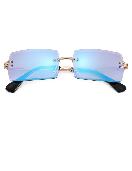 Gafas de Sol Rectangulares UV400 Espejo Azul Metal