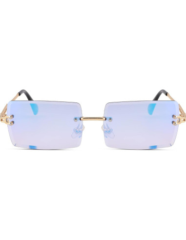 Gafas de Sol Rectangulares UV400 Espejo Azul Metal