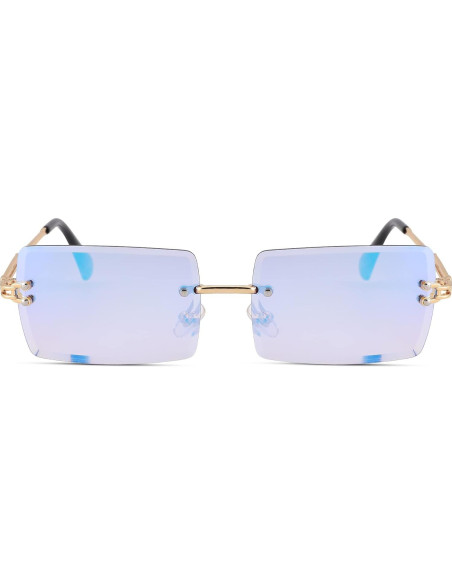 Gafas de Sol Rectangulares UV400 Espejo Azul Metal