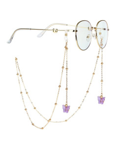 Cadena de Gafas Mariposa con Cuentas Doradas 69.85 cm