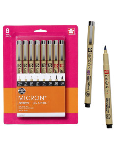 Plumas Pigma Micron Sakura - Tinta Negra Archival - 8 Piezas
