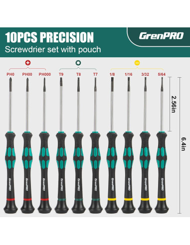 Juego de Destornilladores GRENPRO 10 Piezas Magnéticos