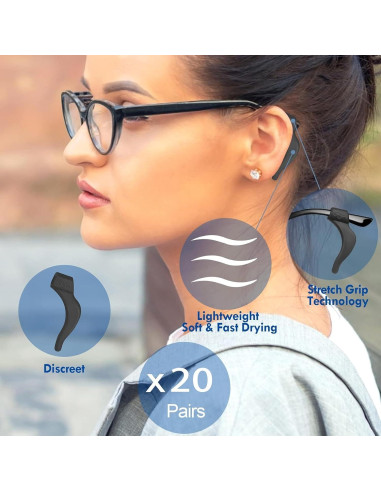 20 Pares Sujetadores Gafas Silicona Antideslizantes Negro